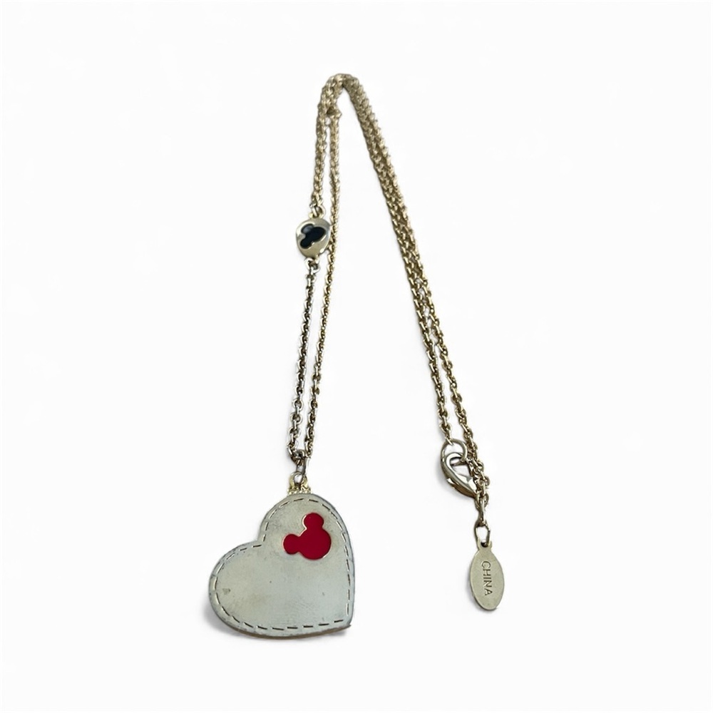 Disney‎ Gold Tone Heart Red Black Hidden Mickey Necklace